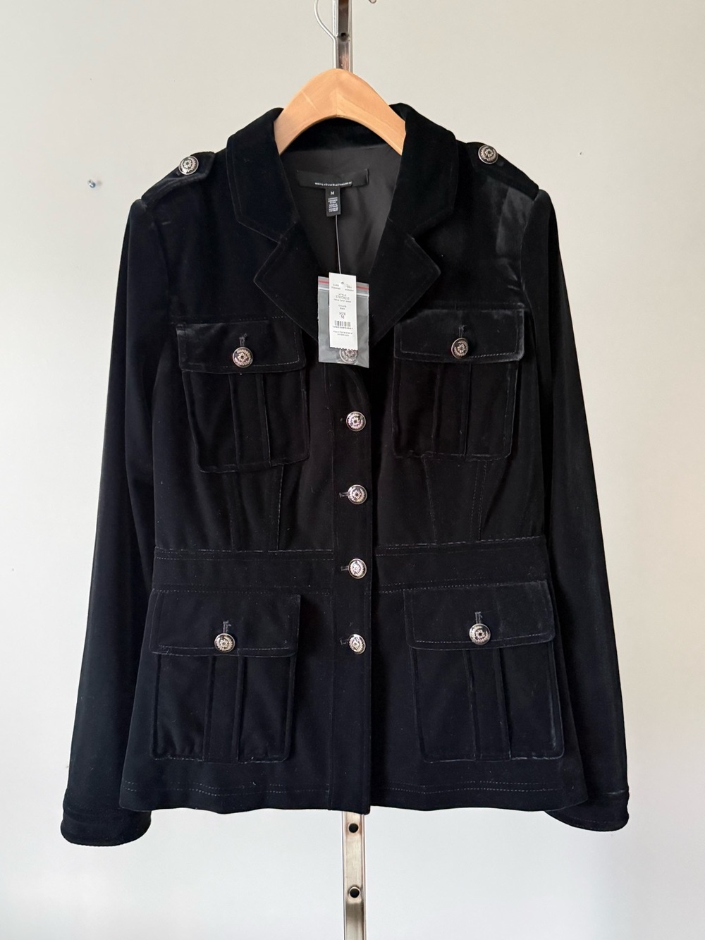 White House Black Market Velvet Safari Utility Jacket Blazer Black Women Size M